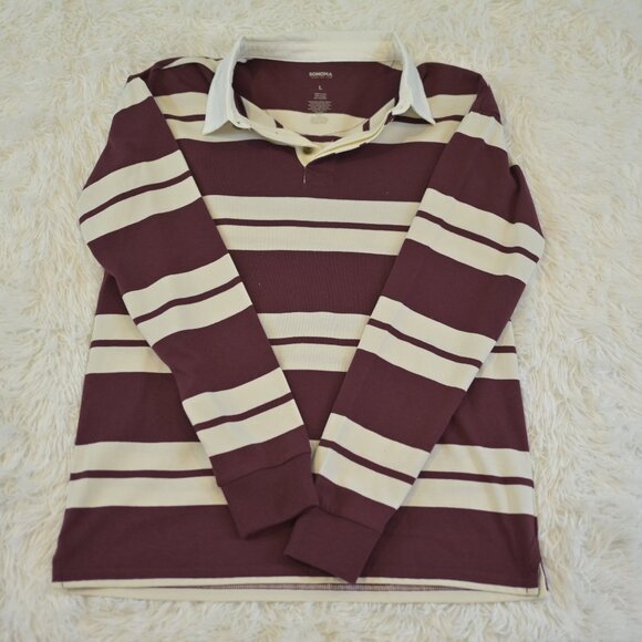 Sonoma Boy's Long Sleeve Henley Striped Shirt Size L - Picture 1 of 3
